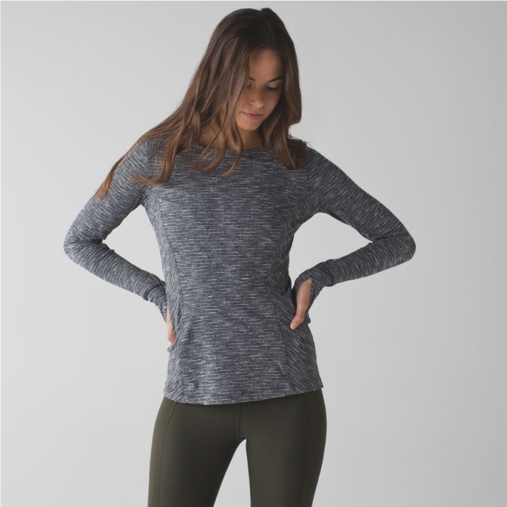 Lululemon Athletica Vintage Kano Catch Me Long Sleeve Top Heather Black White